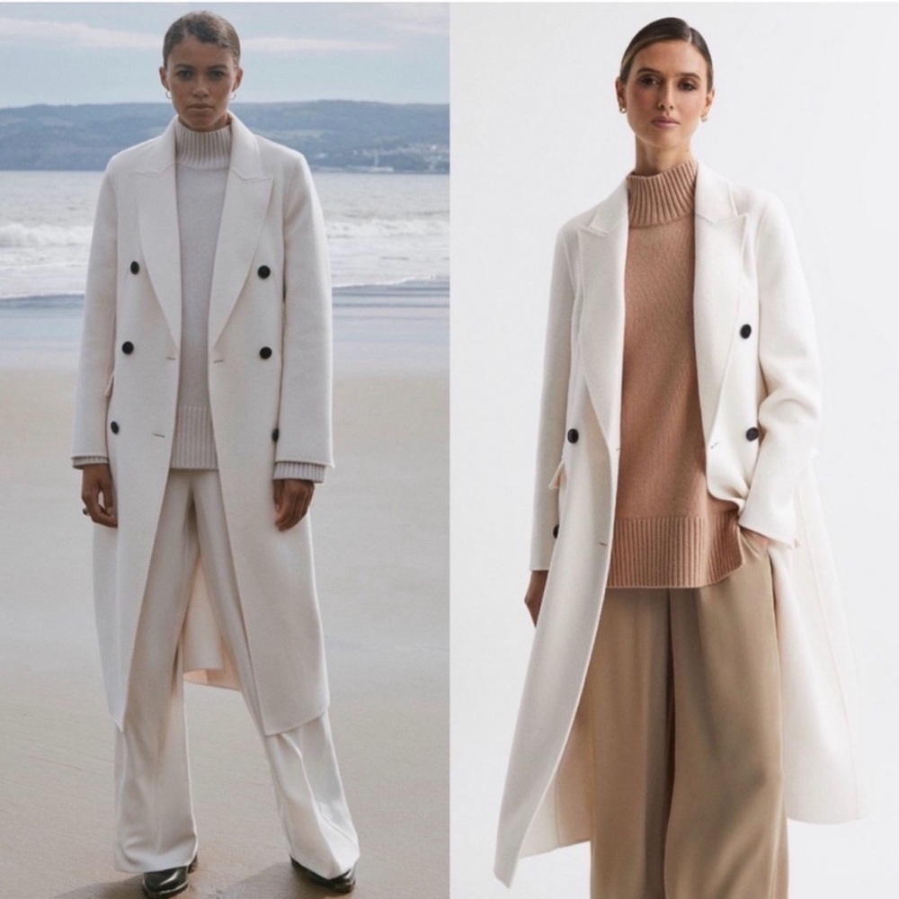 Reiss Cream Double-Breasted Belted Trench Coat - Picture 11 of 11